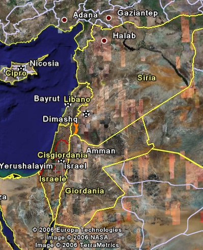 la zona di guerra vista da Google Earth